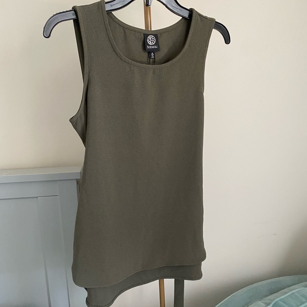 Babeau Size XS Olive Tank Blouse with Tie